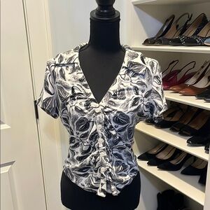 Maeve Black and White Ruched Blouse